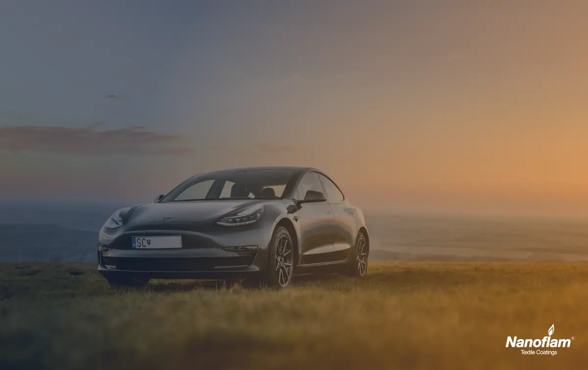 Photos of the car with a view of fields in the background