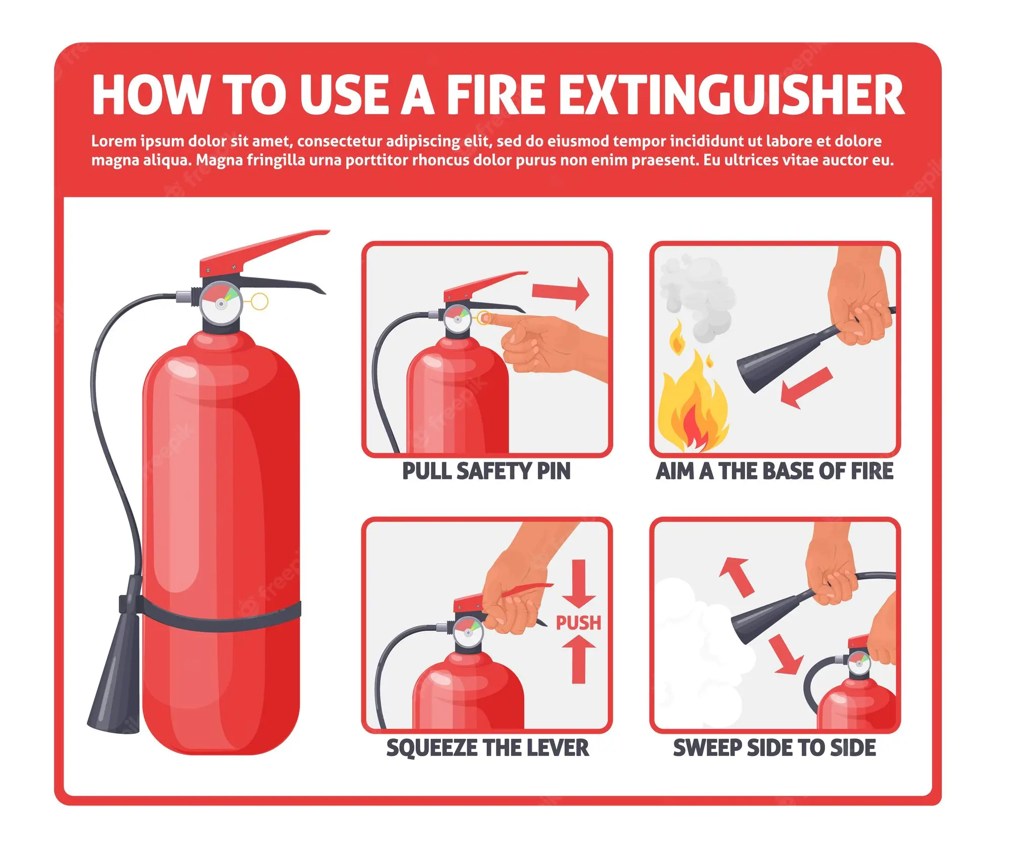 A graphic showing how to use a fire extinguisher